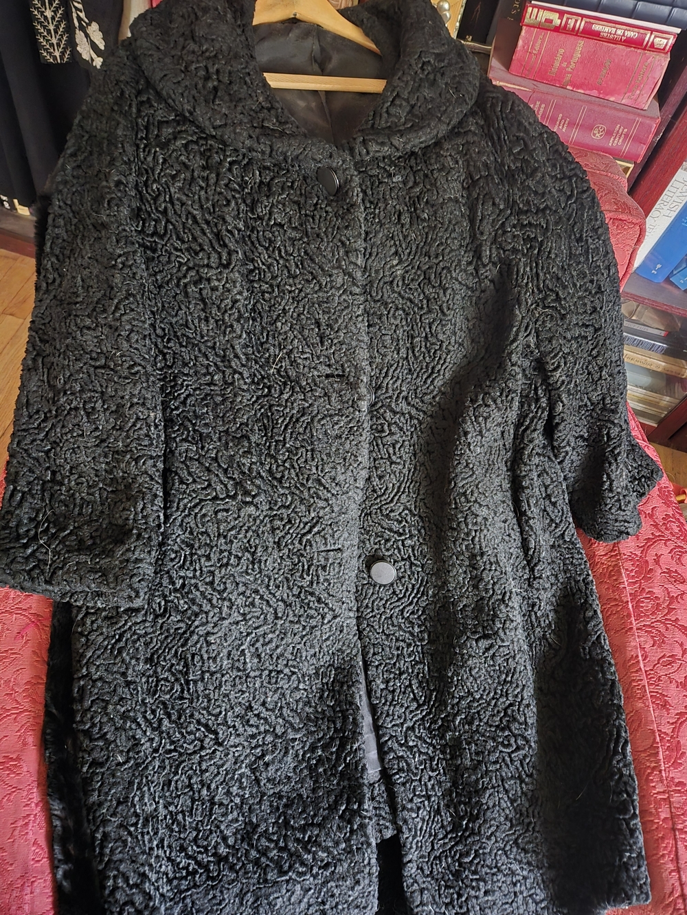Classic Black Persian Lamb Coat - Women's Elegant Textured Jacket/Coat - Picture 5 of 6
